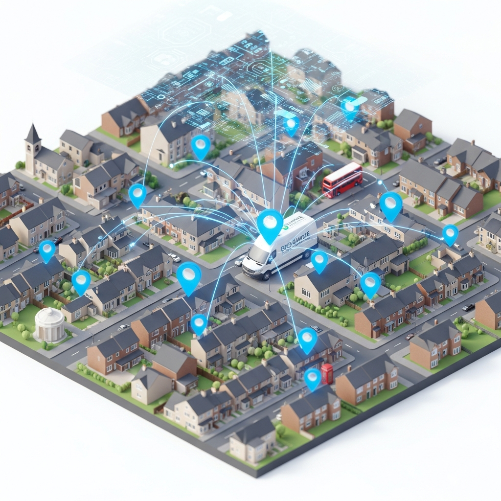 Map of UK city with local SEO visualization