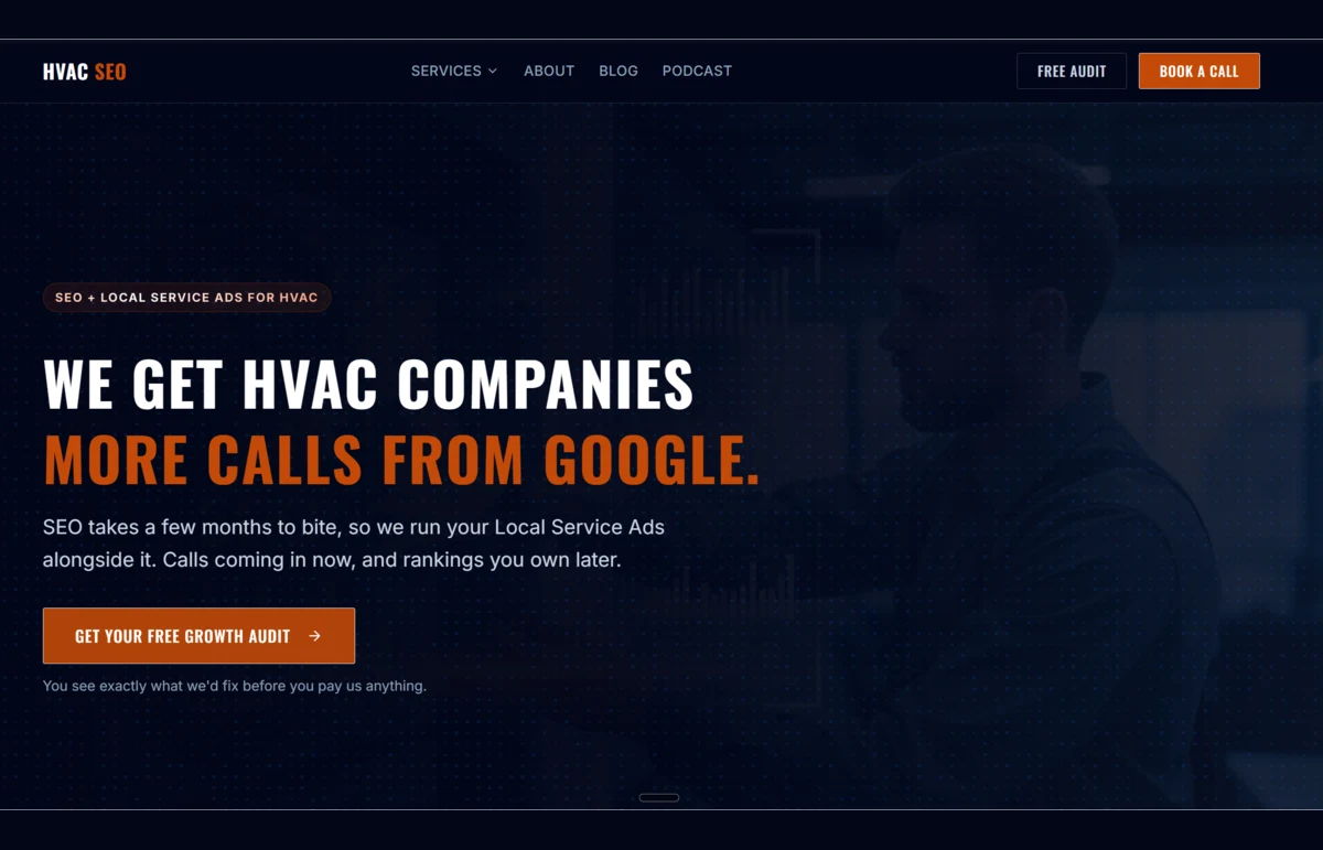 HVAC SEO public homepage screenshot