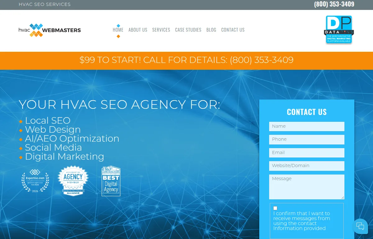 HVAC Webmasters public homepage screenshot