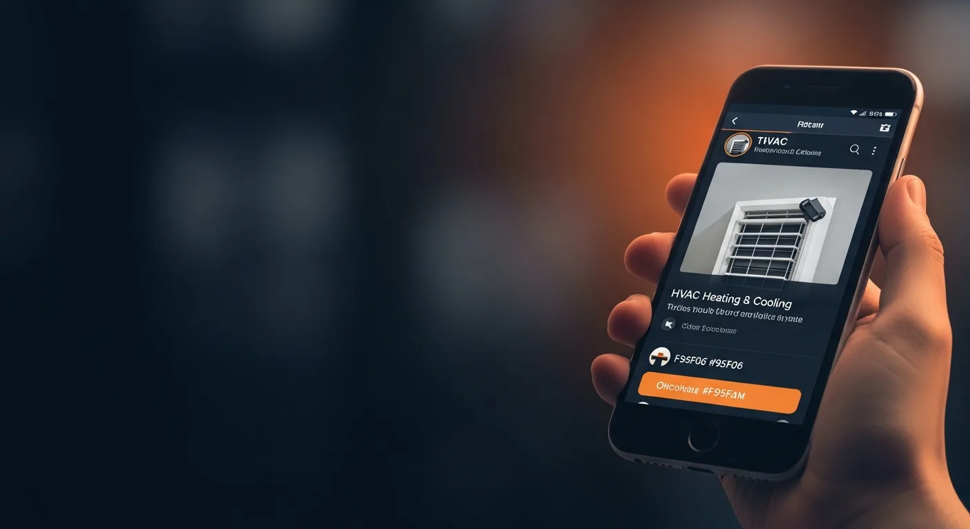 Smartphone showing a Facebook and Instagram feed with an HVAC advertisement